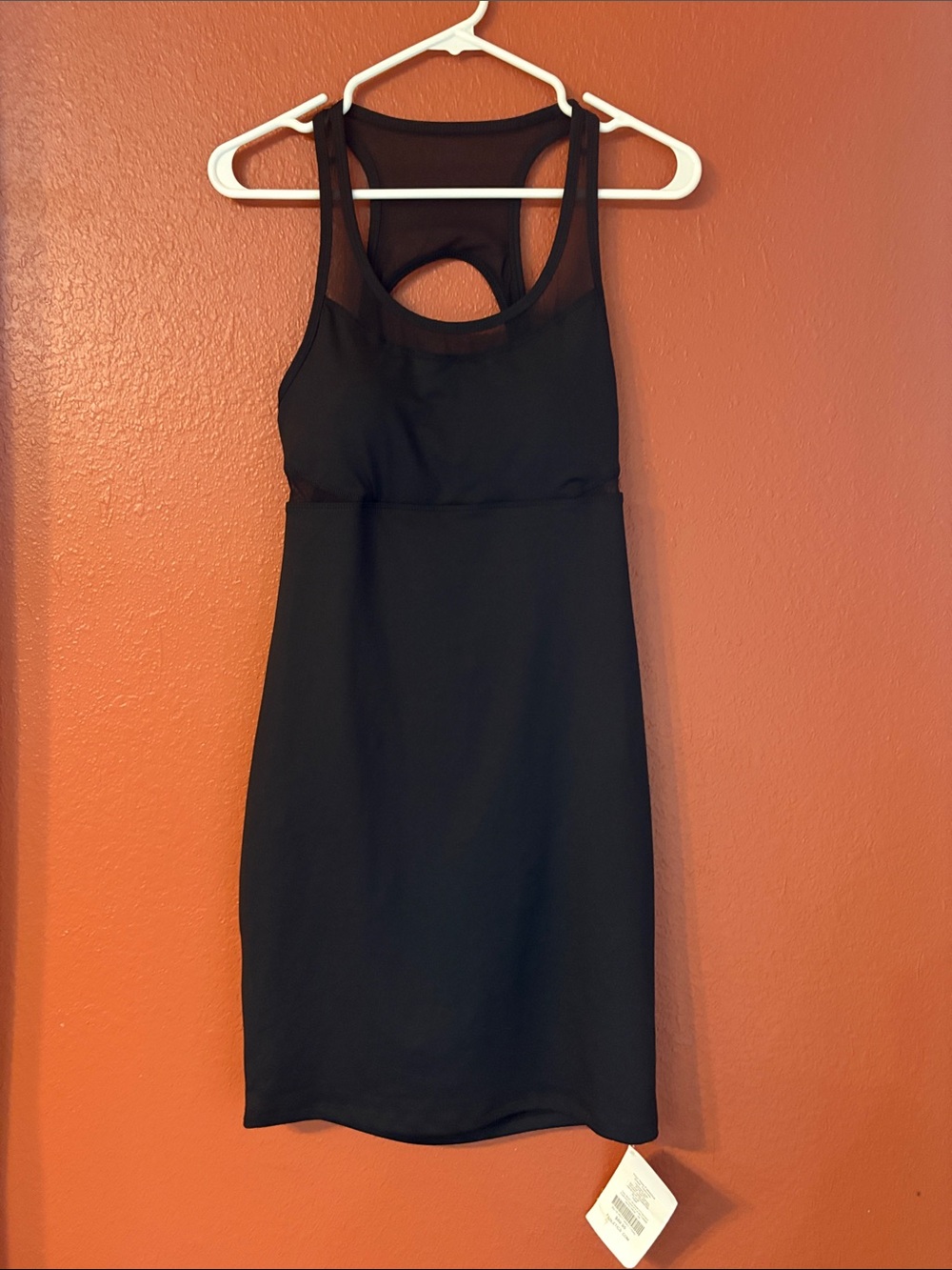 Fabletics Black Racerback Mini Dress with Mesh Detail